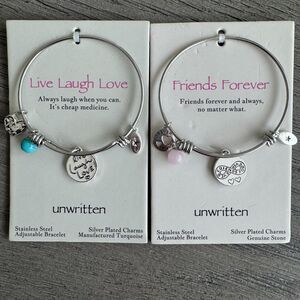 Pair of NWT Unwritten bangle bracelets-Friends Forever & Live, Laugh, Love